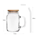 550 ML Drinking Glass Jar with Handle Glass Straw and Wooden Lid Tumbler Glass for Iced Coffee Juice Cocktail Beer and Cold Beverages 1 Piece - Image 3