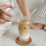 350 ML Glass Ribbed Drinking Glass Jar with Glass Lid and Straw Tumbler Glass for Iced Coffee Juice Cocktail Beer and Cold Beverages 1 Piece - Image 4