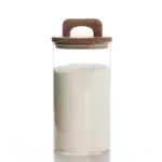 1.4 L Borosilicate Glass Food Storage Container with Airtight Wooden Lid and Silicone Ring for Coffee Flour Sugar and Rice 1 Piece