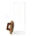 2 L Borosilicate Glass Food Storage Container with Airtight Wooden Lid and Silicone Ring for Rice Lentil Sugar and Spaghetti 1 Piece