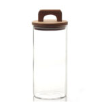 1.7 L Borosilicate Glass Food Storage Container with Airtight Wooden Lid and Silicone Ring for Rice Lentil Sugar and Spaghetti 1 Piece