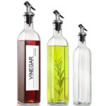 Borosilicate Glass Oil and Vinegar Dispenser Bottle with Snap On Leakproof Lid Perfect for Olive Oil Sesame Oil Vinegar and Soy Sauce 1 Piece