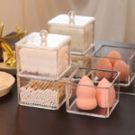 Clear Acrylic Stackable Cotton Ball and Swab Holder Organizer Multipurpose Container for Cotton Pad Q-Tips Makeup Pads and Hair Accessories 1 Piece - Image 2