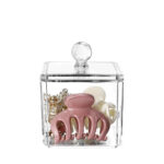 Clear Acrylic Stackable Cotton Ball and Swab Holder Organizer Multipurpose Container for Cotton Pad Q-Tips Makeup Pads and Hair Accessories 1 Piece