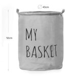 50 CM Collapsible Laundry Hamper Bag with Handles Foldable Clothes Basket for Laundry and Storage with Printed Text Design “My Basket” Gray - Image 3