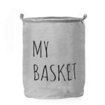 50 CM Collapsible Laundry Hamper Bag with Handles Foldable Clothes Basket for Laundry and Storage with Printed Text Design “My Basket” Gray