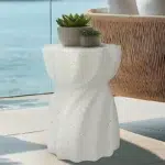35 CM Lightweight Concrete Outdoor Side Table Round Unique Shape Coffee Table End Tables Garden Stool for Home Decor Living Room and Bedroom White - Image 2