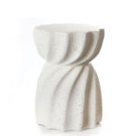 35 CM Lightweight Concrete Outdoor Side Table Round Unique Shape Coffee Table End Tables Garden Stool for Home Decor Living Room and Bedroom White