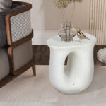 45 CM Lightweight Concrete Outdoor Side Table U-Shaped Coffee Table End Tables Garden Stool Bedside Table for Home Decor Living Room and Bedroom White - Image 2