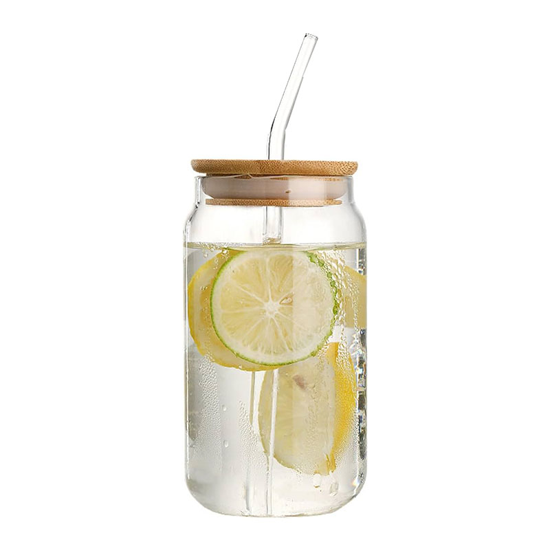 Drinking Glass Jar with Wooden Lid and Glass Straw Glass Tumbler for Iced Coffee Juice Cocktail Beer and Cold Beverages (1) 400 ML Drinking Glass Jar with Bamboo Lid and Glass Straw Tumbler Glass for Iced Coffee Juice Cocktail Beer and Cold Beverages 1 Piece - Image 1