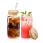 550 ML Drinking Glass Jar with Bamboo Lid and Glass Straw Tumbler Glass for Iced Coffee Juice Cocktail Beer and Cold Beverages 1 Piece
