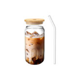 400 ML Drinking Glass Jar with Bamboo Lid and Glass Straw Tumbler Glass for Iced Coffee Juice Cocktail Beer and Cold Beverages 1 Piece - Image 2