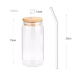 550 ML Drinking Glass Jar with Bamboo Lid and Glass Straw Tumbler Glass for Iced Coffee Juice Cocktail Beer and Cold Beverages 1 Piece - Image 3
