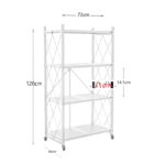4 Tier Foldable Metal Storage Shelf Racks with Wheels Holds Up to 250 KG Moving Organizer Shelves for Kitchen Living Room and Bathroom White - Image 3