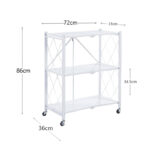 3 Tier Foldable Metal Storage Shelf Racks with Wheels Holds Up to 250 KG Moving Organizer Shelves for Kitchen Living Room and Bathroom White - Image 3