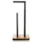 Adjustable Iron Toilet Paper Holder with Non Slip Heavy Duty Wooden Base Freestanding Toilet Roll Stand Bathroom Tissue Rack Holds Up to 4 Rolls Black - Image 2