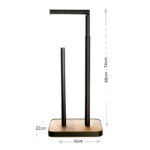 Adjustable Iron Toilet Paper Holder with Non Slip Heavy Duty Wooden Base Freestanding Toilet Roll Stand Bathroom Tissue Rack Holds Up to 4 Rolls Black - Image 3