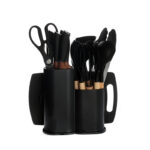 Kitchen Utensils Sets 11 Pcs Silicone Cooking Utensils Sets with Holder 5 Pcs Stainless Steel Kitchen Knife Set with Holder Scissor and Cutting Board - Image 2