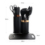 Kitchen Utensils Sets 11Pcs Silicone Cooking Utensils Sets with Holder 5Pcs Stainless Steel Kitchen Knife Set with Holder Scissor and Cutting Board - Image 3