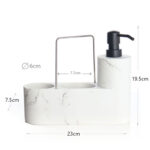 Resin Marble Pattern Soap Dispenser with Handle Pump Bottle with Sponge and Brush Holders 3 in 1 Countertop Organizer for Bathroom and Kitchen White - Image 3