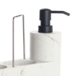 Resin Marble Pattern Soap Dispenser with Handle Pump Bottle with Sponge and Brush Holders 3 in 1 Countertop Organizer for Bathroom and Kitchen White - Image 2