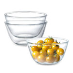 Set of 3 Borosilicate Glass Salad Bowl Multipurpose Pyrex Heat Resistant Bowls Suitable for Fruits Grains Flour Mixture Cream and Desserts