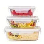 Set of 3 Glass Meal Prep Container with Airtight Leakproof Locking Lid Glass Storage Container for Lunch Food Prep and Lunch Box