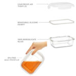 Set of 3 Glass Meal Prep Container with Airtight Leakproof Locking Lid Glass Storage Container for Lunch Food Prep and Lunch Box - Image 4