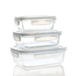Set of 3 Glass Meal Prep Container with Airtight Leakproof Locking Lid Glass Storage Container for Lunch Food Prep and Lunch Box - Image 2