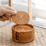 Set of 6 Handmade Round Natural Rattan Drink Coasters for Coffee Table Round Drink Bar Coaster Set Handmade Heat Insulation Coaster - Image 4