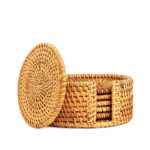 Set of 6 Handmade Round Natural Rattan Drink Coasters for Coffee Table Round Drink Bar Coaster Set Handmade Heat Insulation Coaster