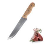 Stainless Steel Kitchen Knife with Wooden Ergonomic Handle for Cutting Meat Vegetables and Fruits 1 Piece