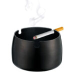 Stainless Steel Round Ashtray for Cigarette Portable Ashtray for Home Office Hotel and Restaurant 3 Cigarettes Position Black