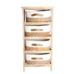 Wooden Storage Cabinet with 4 Woven Baskets Slim Chest of Drawers Storage Cabinets Unit Organizer for Bathroom Living Room and Bedroom 1 Piece - Image 2