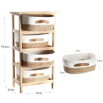 Wooden Storage Cabinet with 4 Woven Baskets Slim Chest of Drawers Storage Cabinets Unit Organizer for Bathroom Living Room and Bedroom 1 Piece - Image 3