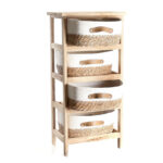 Wooden Storage Cabinet with 4 Woven Baskets Slim Chest of Drawers Storage Cabinets Unit Organizer for Bathroom Living Room and Bedroom 1 Piece