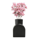 15 CM Ribbed Ceramic Flower Vase Matte Finishing Rustic Boho Design Vases Centerpiece Decorative Ornaments for Home Decor 1 Piece Black - Image 2