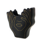 16 CM Ceramic Face Shape Flower Vase Multipurpose Head Design Vases Centerpiece Decorative Ornaments for Home Decor 1 Piece Black