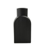 22 CM Ribbed Ceramic Flower Vase Matte Finishing Rustic Boho Design Vases Centerpiece Decorative Ornaments for Home Decor 1 Piece Black