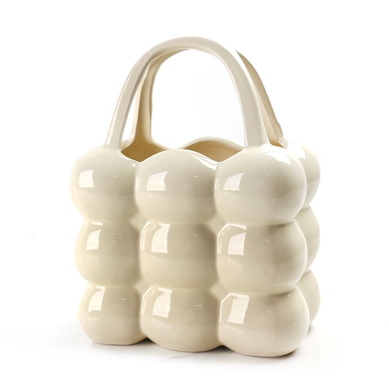 24 CM Modern Creative Ceramic Flower Vase with Handle Glazed Finishing Bubble Design Vases Centerpiece Decorative Ornaments for Home Decor 1 Piece (2) 24 CM Modern Creative Ceramic Flower Vase with Handle Glazed Finishing Bubble Design Vases Centerpiece Decorative Ornaments for Home Decor 1 Piece - Image 1