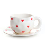 300 ML Ceramic Coffee Mug with Saucer Heat Resistant Hand Painted Heart Patterned Ceramic Cup for Coffee Tea and Hot Chocolate