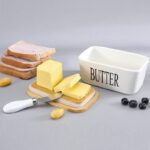 Ceramic Butter Food Containers with Bamboo Lid Sealed Butter and Cheese Holder with Butter Knife Butter Dish Food Storage Container Butter Keeper - Image 2