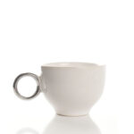 175 ML Handmade Ceramic Coffee Mug with Saucer Set Creative Cup with Sunflower Coaster Unique Mugs for Espresso Latte Mocha and Tea White and Silver - Image 4