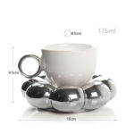 175 ML Handmade Ceramic Coffee Mug with Saucer Set Creative Cup with Sunflower Coaster Unique Mugs for Espresso Latte Mocha and Tea White and Silver - Image 3