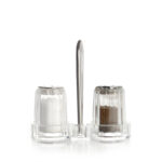 Clear Acrylic Salt and Pepper Shaker Set with Stand Multipurpose Kitchen Storage Containers Dispenser Bottles for Storing Salt Pepper and Spices