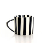250 ML Hand Painted Ceramic Tea Mug with Matching Saucer Striped Coffee Cup Art Modern Design Mugs for Latte Milk and Hot Chocolate Black and White - Image 4