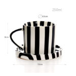 250 ML Hand Painted Ceramic Tea Mug with Matching Saucer Striped Coffee Cup Art Modern Design Mugs for Latte Milk and Hot Chocolate Black and White - Image 3