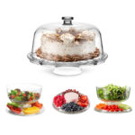 31 CM Multifunctional Clear Acrylic Cake Stand with Dome Cover Salad Bowl and Snack Tray 3 in 1 Serving Platter for Fruits Vegetables and Soup Server