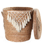 43 CM Multipurpose Handmade Woven Straw Tassel Storage Basket with Handles and Lid Organizer Baskets for Living Room Bedroom Nursery Laundry 1 Piece - Image 2
