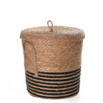 32 CM Multipurpose Handmade Woven Straw Storage Basket with Handles and Lid Organizer Baskets for Living Room Bedroom Nursery and Laundry 1 Piece